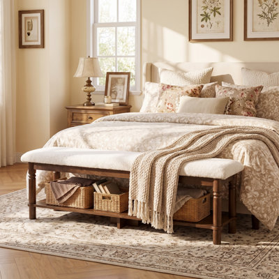 Banc rembourré en bois massif de 180 cm avec rangement, banc de bout de lit pour chambre à coucher