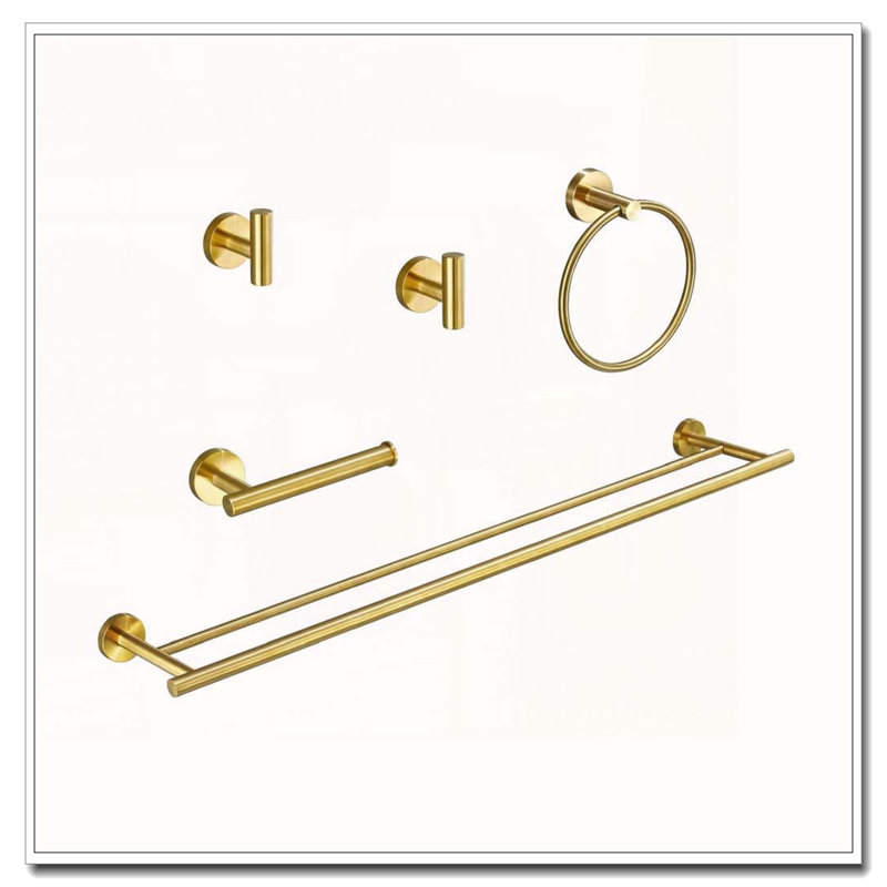 5-Piece Wall-Mounted Towel Rack Set with Hidden Screw Holes & Rust-Resistant Finish, Brushed Gold