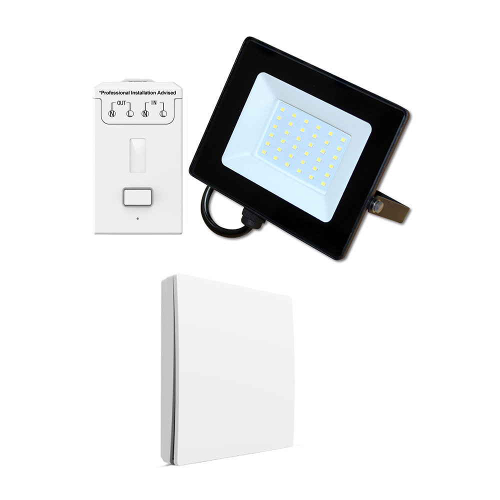 Ener-J 30W Slim LED Floodlight 500W RF Receiver 1 Gang Wireless Kinetic Switch White