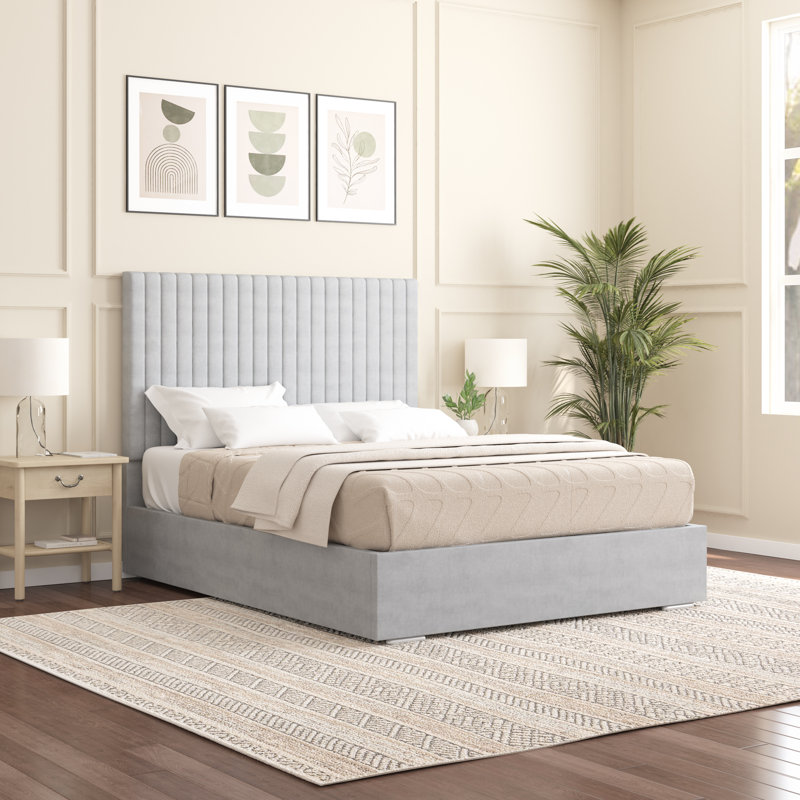 Aidean Upholstered Bed Frame, Light Silver, Single (3')