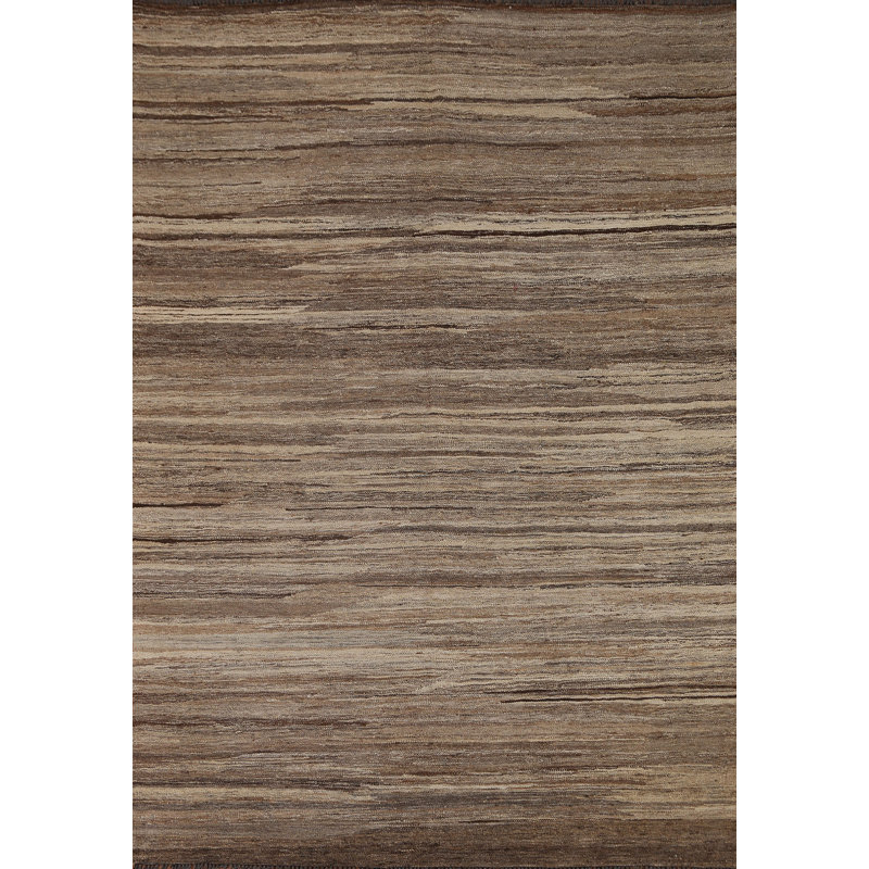 Tapis beige / ivoire rayé en laine tissé à plat à la main et rectangulaire à plat 5 pi x 6 pi 7 po