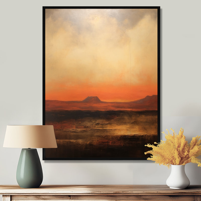 Impressionniste orange coucher de soleil montagnes - paysage abstrait art mural salon, H 20 po x l 12 po