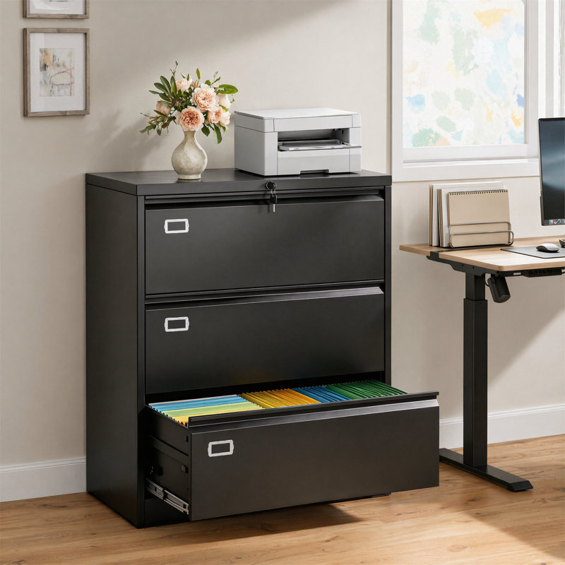 35" Wide File Cabinet with Lockable Drawer ,Home Office Storage for A4/Letter/Legal/F4, Black