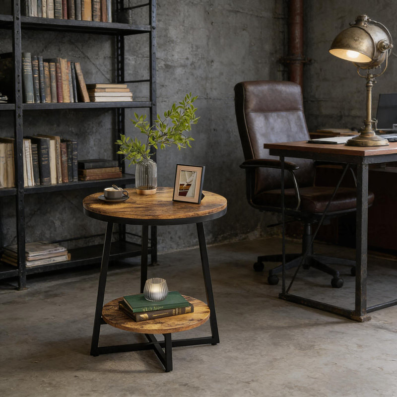 Modern Side Table,Rustic End Table,Round Coffee Table