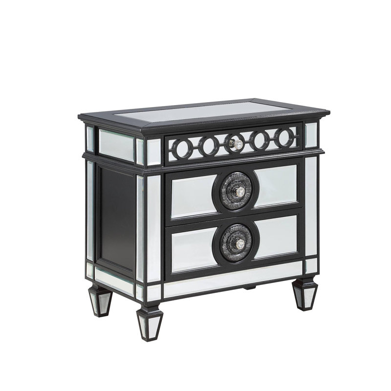 Table de chevet à finition miroir, noire et argentée Varian II