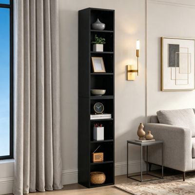 8-Tier Media Tower Rack, CD DVD Slim Storage Cabinet With Adjustable Shelves, Tall Narrow Bookcase Display Bookshelf For Home Office,Multi-Functional Double-Decker Bookcase