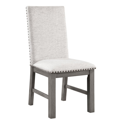 Ensemble de 2 chaises d'appoint de salle à manger Hoso, beige, structure en bois, garniture cloutée
