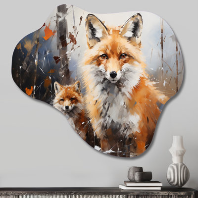 Haniel Animal Rusty Red Fox - Fox Asymmetrical Metal Wall Art for Living Room, Orange Cloud Metal Art Print