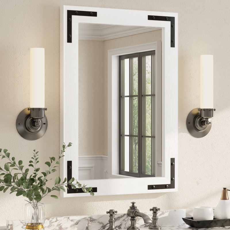 Miroir mural Amara Rustic Farmhouse, Blanc, 26 po x 18 po