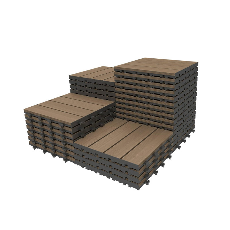 Durable Outdoor Deck Tiles, 36 Hdpe Wood Look Modern Patio Flooring