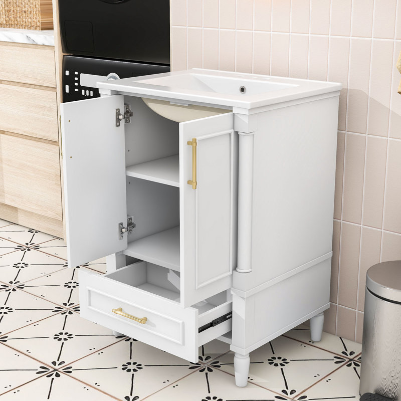 Meuble-lavabo avec lavabo et tablette réglable, Blanc