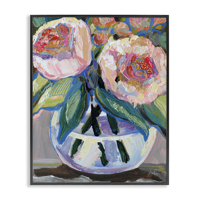  «Gifted Pink pivoines», estampe numérique par Jeanette Vertentes, H 14 po x l 11 po, Giclée encadrée noir minuit