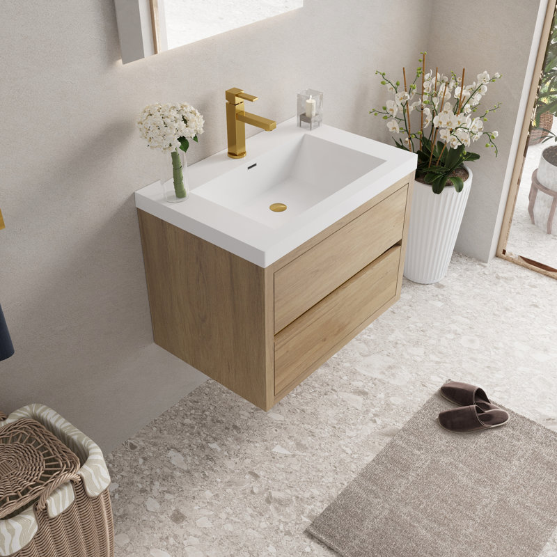 Meuble-lavabo de salle de bain de 30 po avec lavabo. Beauté en chêne naturel. Rangement en forme de U. Comptoir en résine haute pierre. Tiroir à fermeture silencieuse. Formulaire d'installation simple. 24V15-30Non pour le charisme. Valeur.