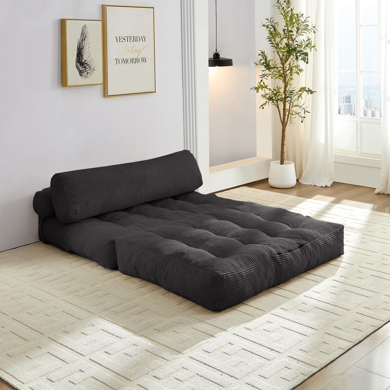 Convertible Corduroy Floor Sofa Bed, Adjustable Sleeper Lounge Couch, Multi-Functional Fold Out Chaise for Living Room & Guest Room