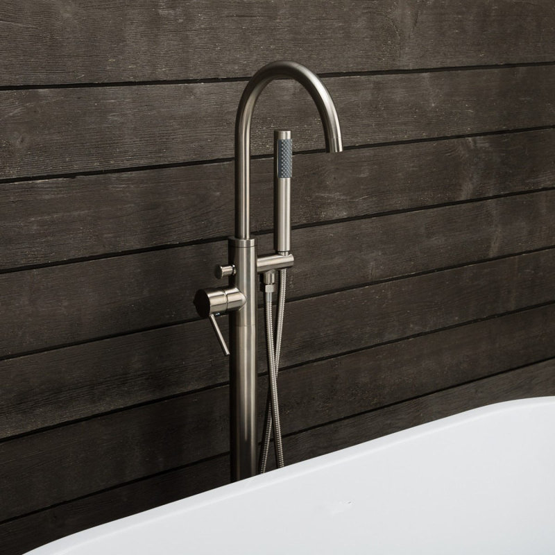 58.75'' x 29.5'' Soaking Acrylic Bathtub with Faucet, White/Brush Nickel 