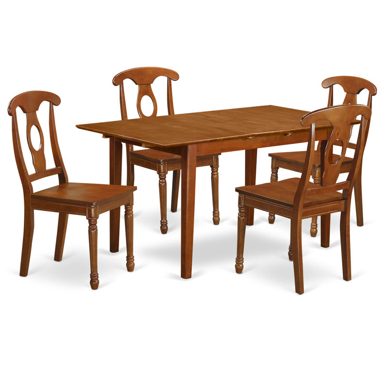 Ensemble de salle à manger 5 pièces comprenant une table de cuisine rectangulaire avec rallonge papillon et 4 chaises, 81 x 152 cm, brun selle