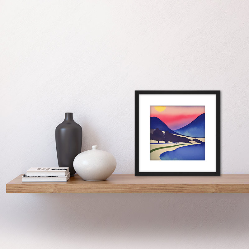 Sunset Pink Lake Windermere Watercolour - Single Picture Frame Print