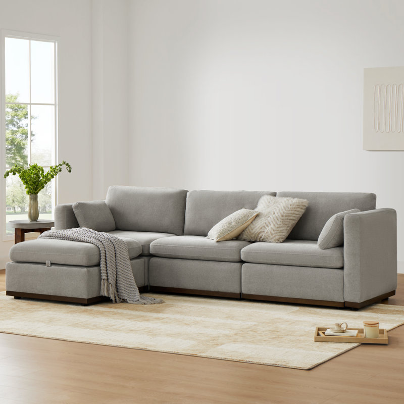 4- Piece Modular Sectional with Ottoman, Dove Gray Polyester