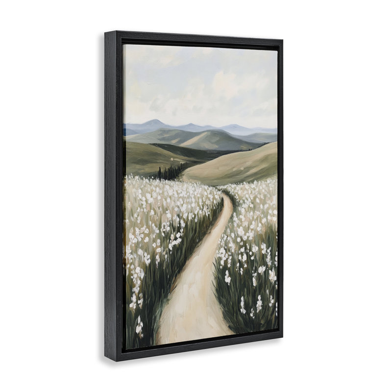 Cadre flottant blanc Hyacinth Meadow Path, conception par Petal Prints Design, H 31 po x l 21 po, Cadre flottant noir de jais