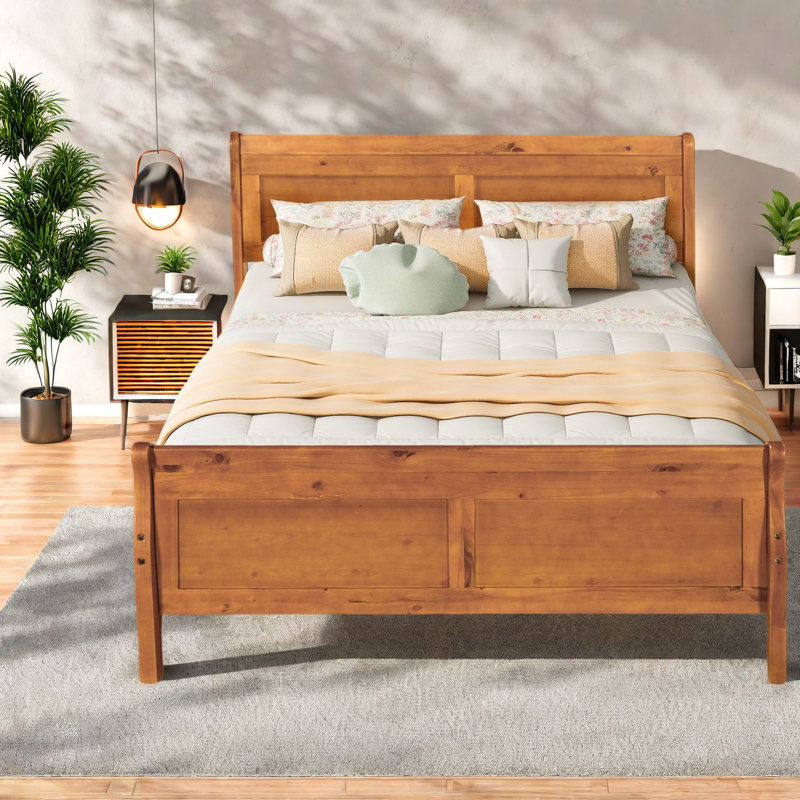 Lit plateforme en bois de chêne robuste de conception moderne pour les chambres familiales