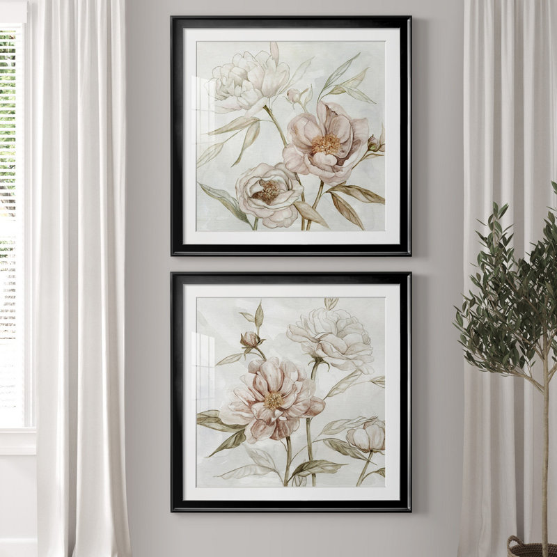 «Washed Botanical I», ensemble de 2 reproductions, Papier encadré noir, Blanc, H 30,5 po x l 61 po x P 1,5 po