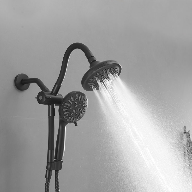 8-Spray Wall Mount Handheld Shower Head Shower Faucet 1.8 GPM With 3-Way Combo Dual 2 In 1 Shower Head, Matte Black