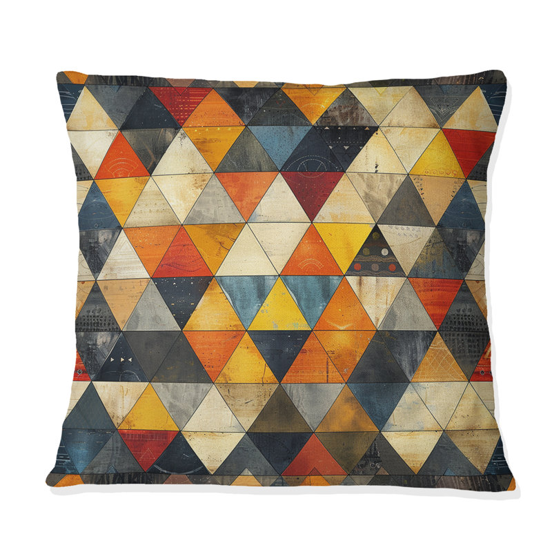 Formes géométriques - Coussin décoratif géométrique, H 16 po x l 16 po, Orange/jaune