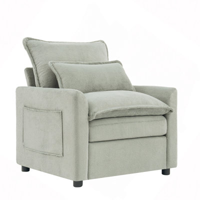 Fauteuil d'appoint moderne à siège simple 31,9 po avec coussin double moelleux avec coussin double couche et rangement latéral pour salon, chambre à coucher, appartement et petit espace