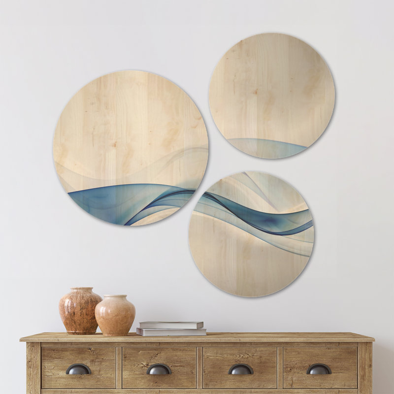 Vague d'éclaboussure d'eau ronde, art mural en bois 3 cercles