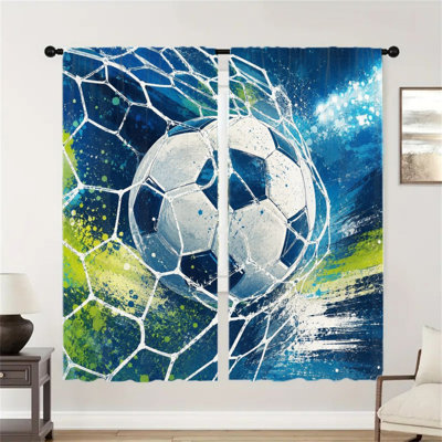 2 pièces de soccer ballon filet éclaboussures d'art, dynamique sport moderne abstrait motif de filtrage de la lumière pour le salon chambre à coucher cuisine jeu jour rideaux de fenêtre, coupe du monde de football