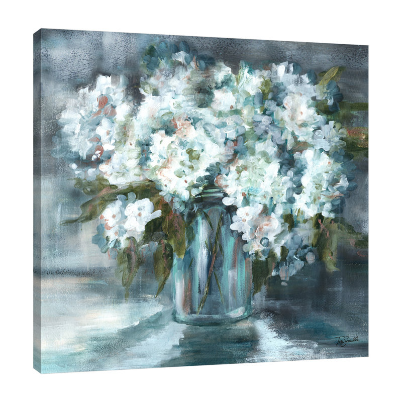 White Hydrangeas In Mason Jar II - Wrapped Canvas Painting, 91.4 cm H x 91.4 cm W