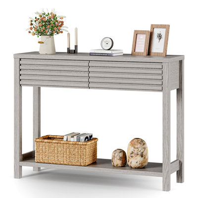 40" Fluted Console Table with 2 Drawers, Modern Wood 2 Tier Entryway Table with Storage Shelf