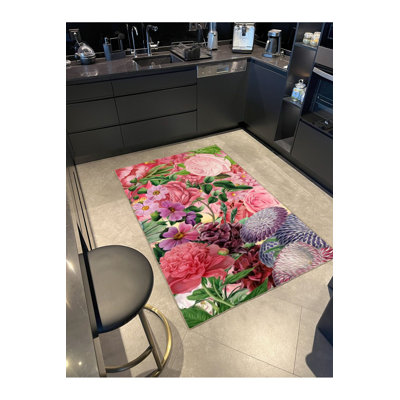Tapis tissé floral lavable multicolore