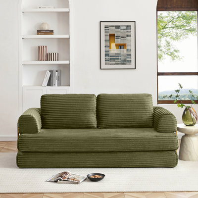 Canapé-lit convertible, canapé de plancher pliable en velours côtelé et coussins, multifonctionnel pour le salon et la chambre à coucher, vert