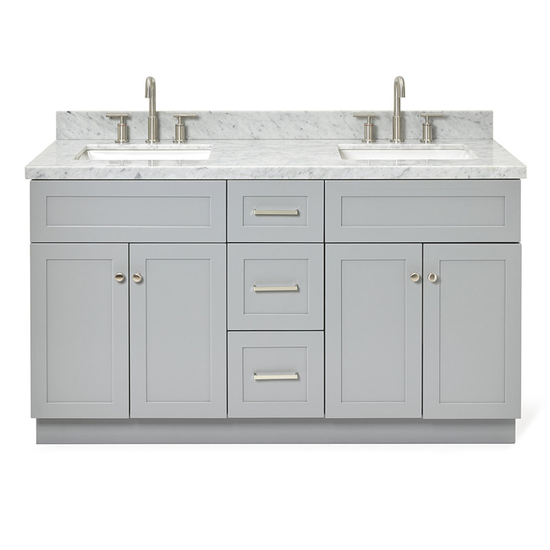 Hamlet 61'' Double Bathroom Vanity with Carrara Marble Top, Gray