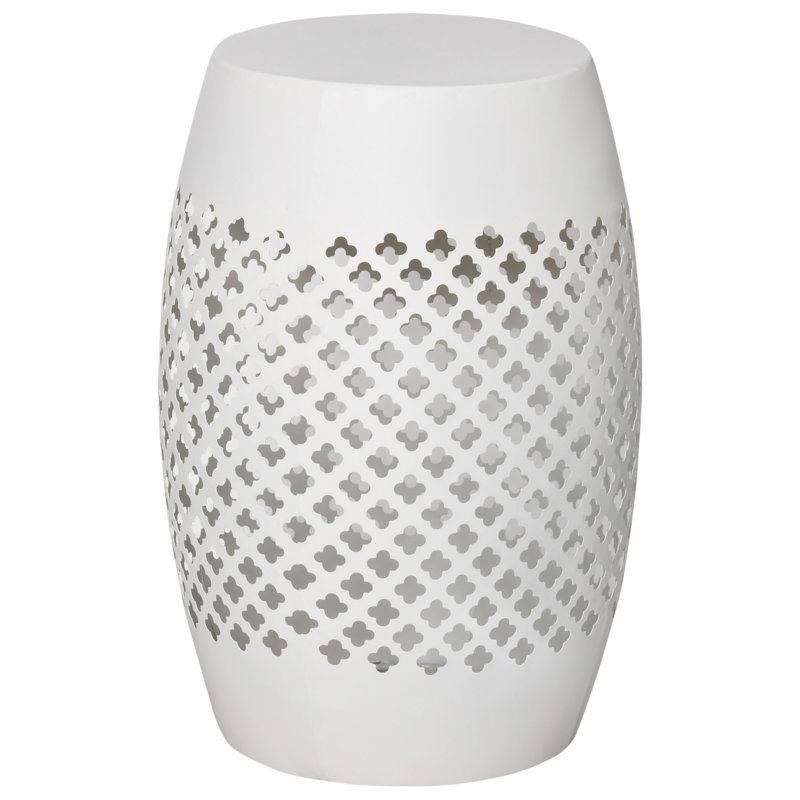 Outsunny 12.5" Steel Patio End Table, Round Hollow Drum Side Table, Accent Table for Indoor and Outdoor, White, White