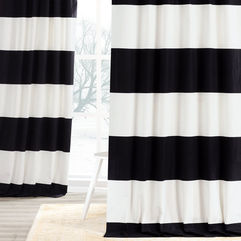 Uinta Metro Contemporary Contrast Striped Printed Room Darkening Cotton Curtains-Single Panel, 50" x 96", Black