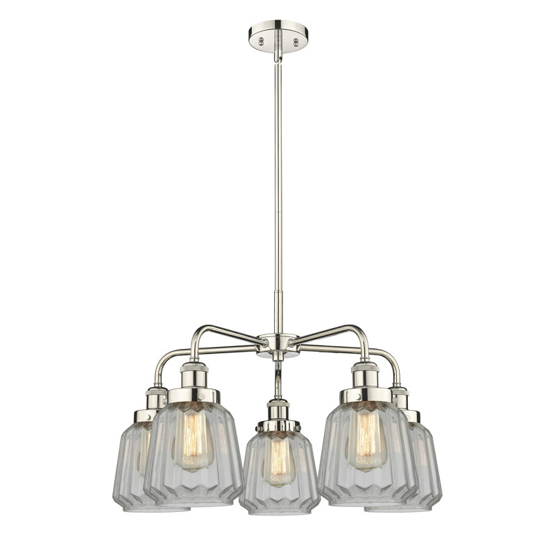 Bayron 5 - Light Glass Dimmable Chandelier, Clear, Polished Nickel