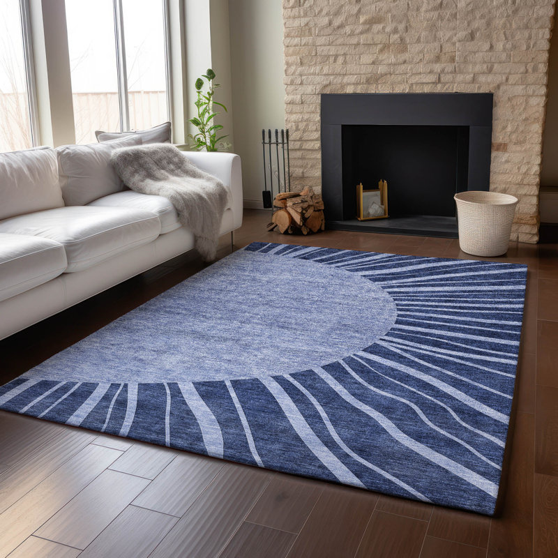 Premium Machine Washable Prisco Navy Rug, Rectangle 9' x 12'