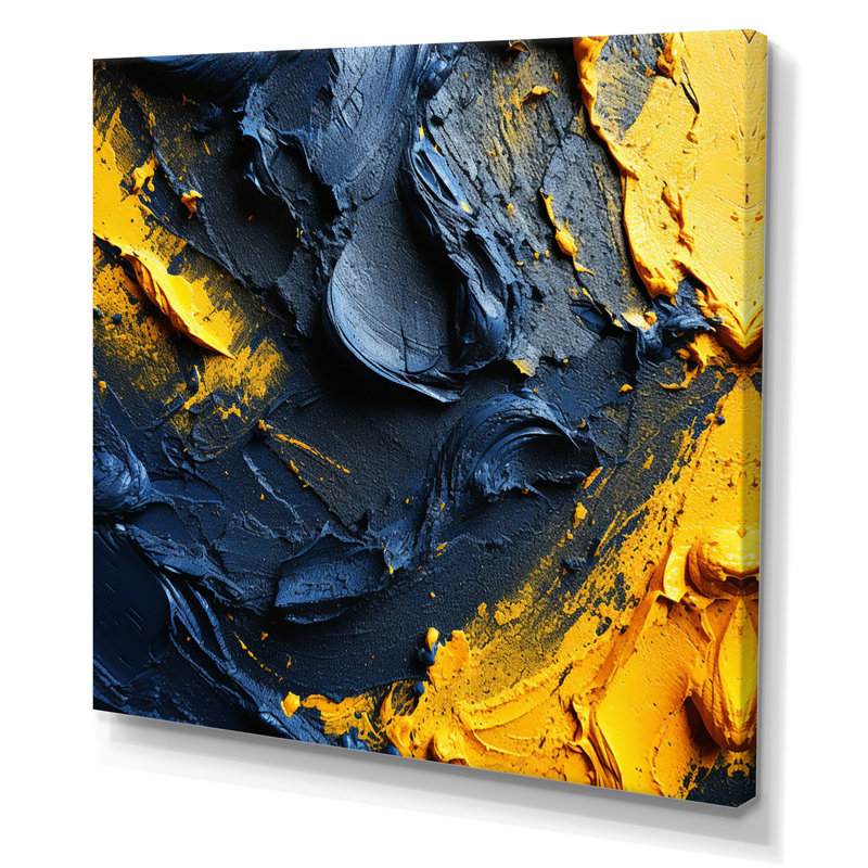 Rough Love Slavic, peinture abstraite jaune bleu I - Peinture abstraite, art mural, salon, H 36 po x l 36 po x P 1,5 po