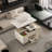 Modern Lift-Up Coffee Table with 4 Stools Set for Living Room Expandable 1 Hidden Storage