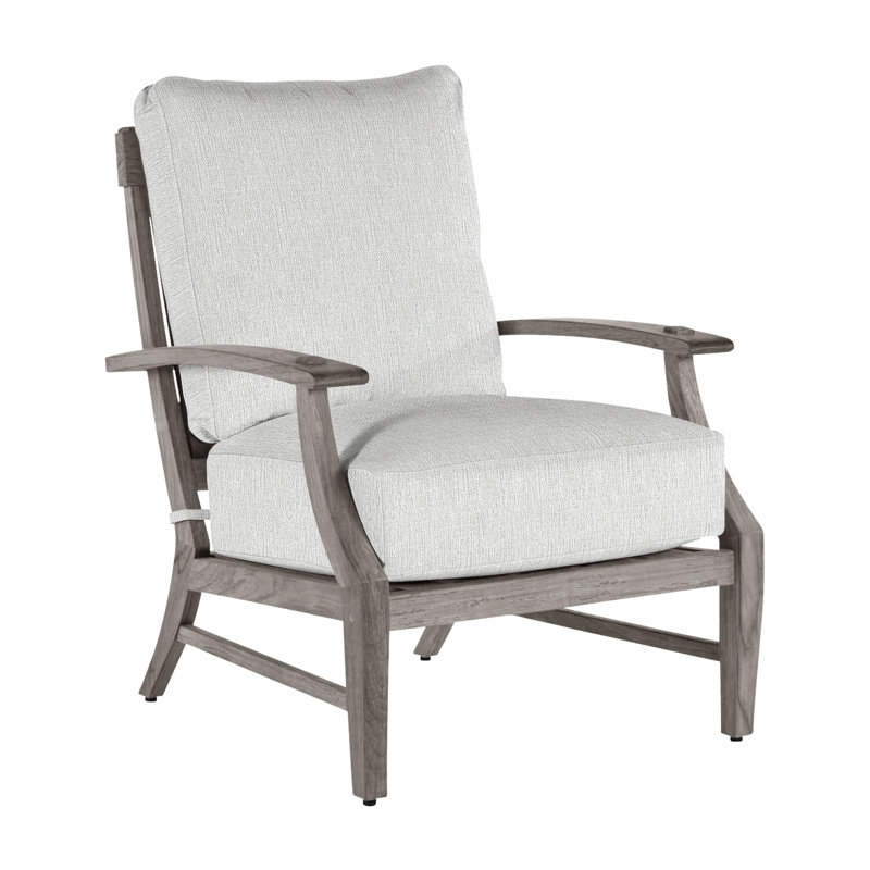 Croquet Teak Patio Chair with Cushions, No Welt, Oyster Teak, Bali Pearl