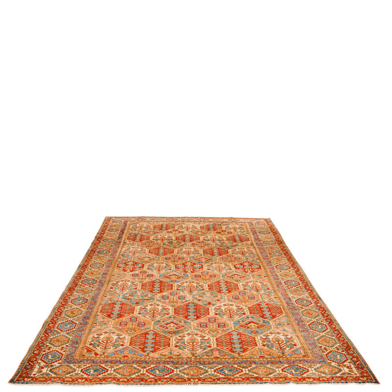 Tapis unique en laine multicolore 6 pi 1 po x 10 pi années 1990