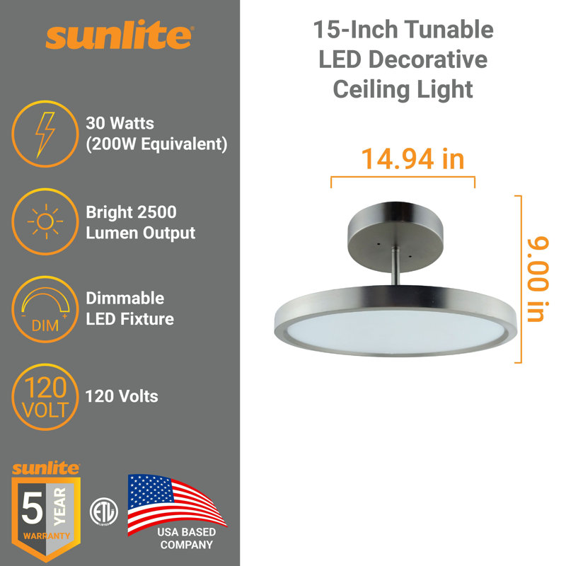 Luminaire décoratif de plafond moderne 15 po à DEL Sunlite, 2500 lumens, couleur sélectionnable, à intensité variable
