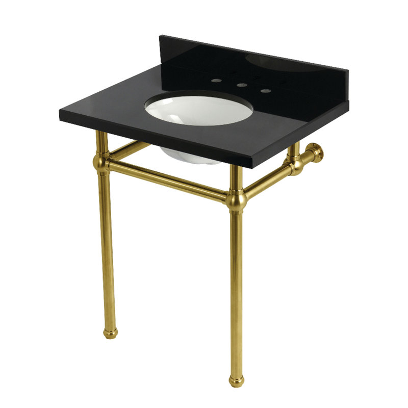 Kingston Brass Templeton 30-Inch Black Granite Console Sink with Brass Legs (8-Inch, 3-Hole), Black Granite/Polished Chrome