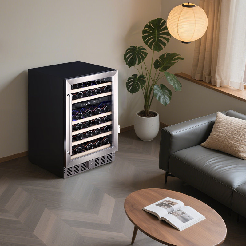 Réfrigérateur à vin à deux zones 24 "Electactic - 52 bouteilles, 39-64 ° F, porte vitrée, DEL bleue