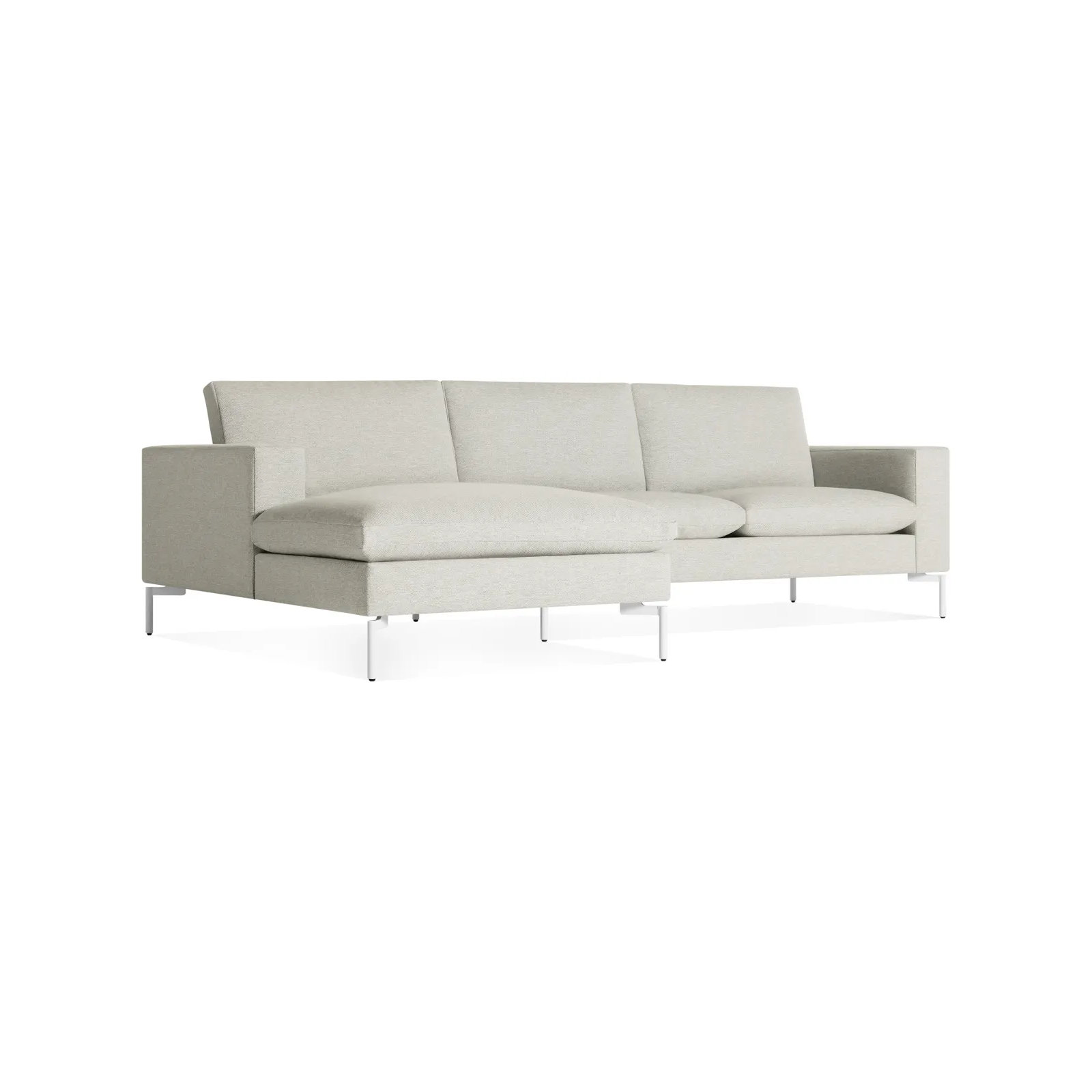 New Standard Upholstered Chaise L-Sectional, Left Hand Facing, White, Maharam Mode/Clavicle 100% Polyester