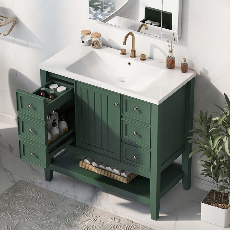 36" Bathroom Vanity with Ceramic Sink, Green
