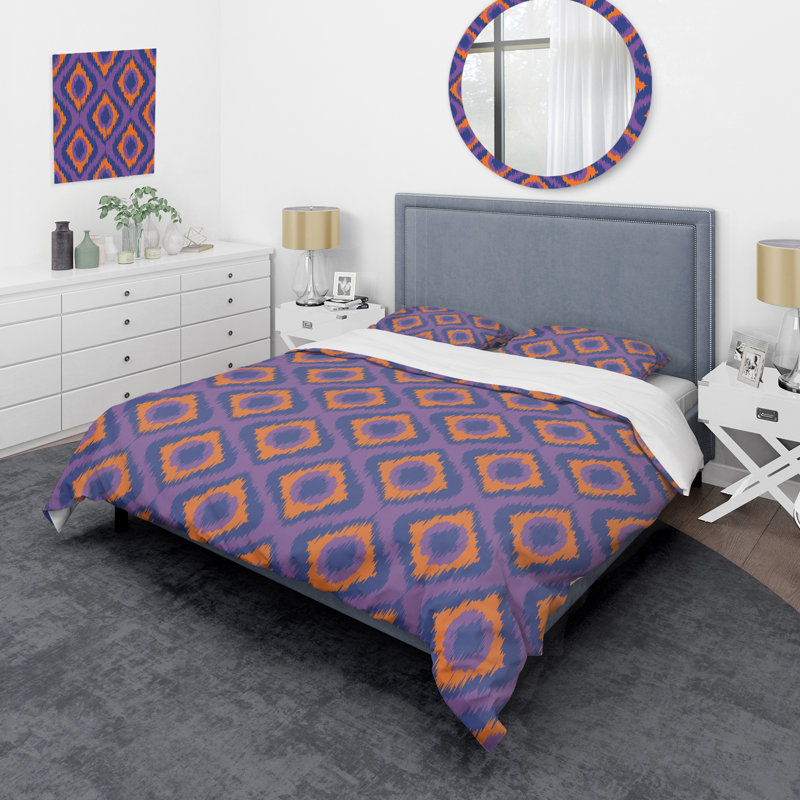 Mauve ikat Ogee - ensemble de housse de couette abstrait - microfibre de polyester
