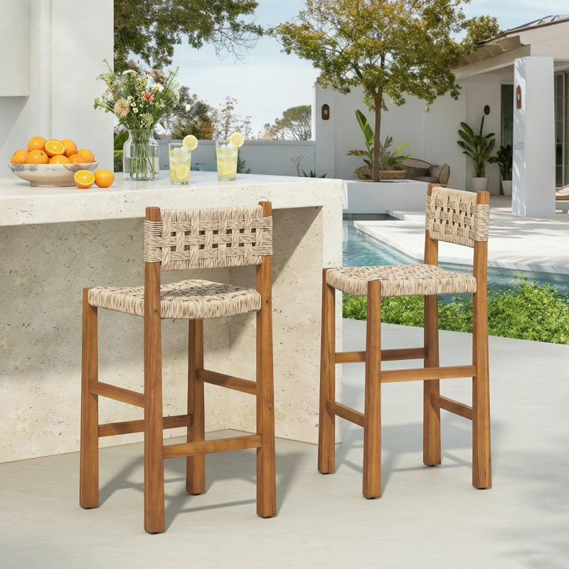 Tabourets de bar d'extérieur Breezia Bohemian Coastal, Gris clair / teck, 2
